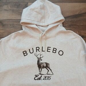 Burlebo Hoodie Mens 2XL XXL Oatmeal Heather Deer Graphic Sweatshirt Pullover